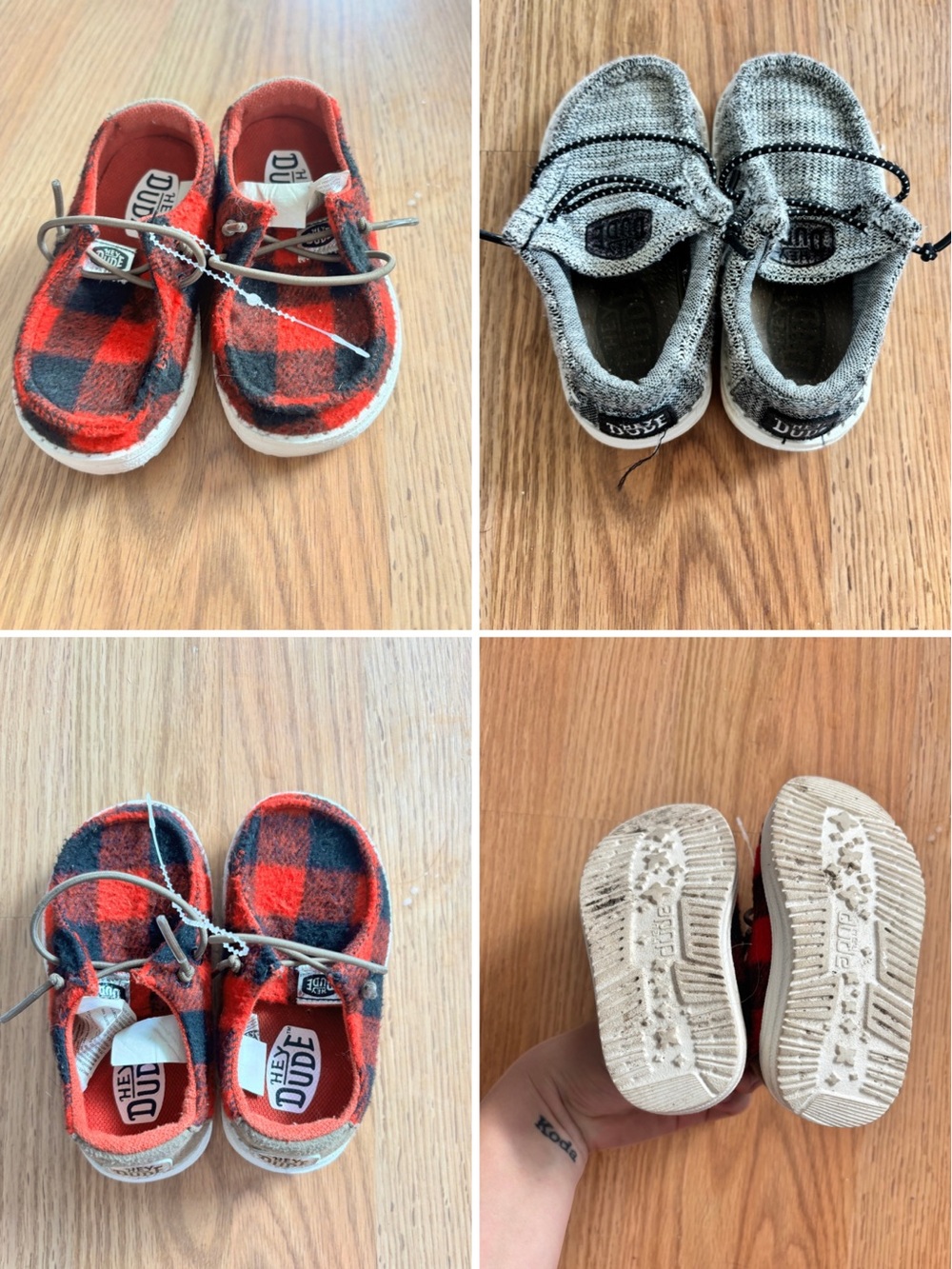 Hey Dude Kids Slip-On Plaid Casual Shoes - Red/Black 2pair bundle